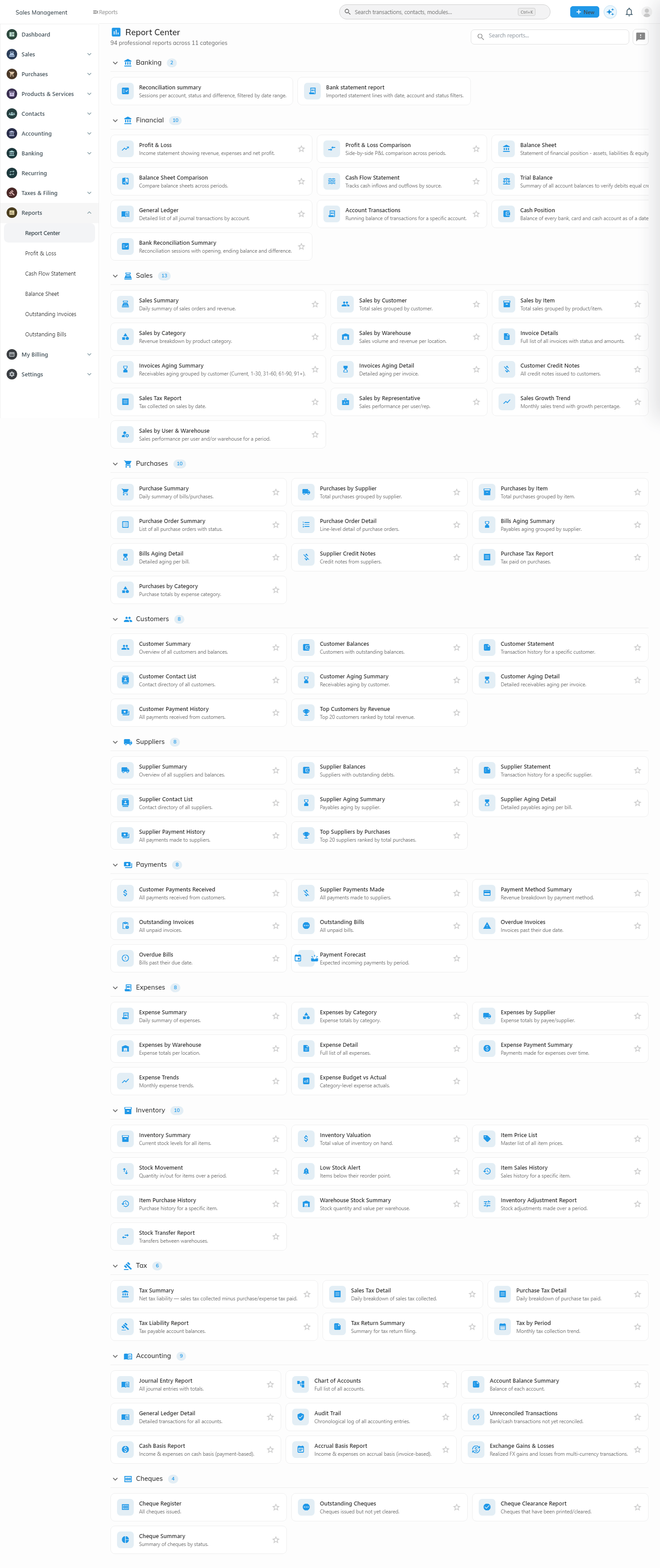 95+ Built-in Reports